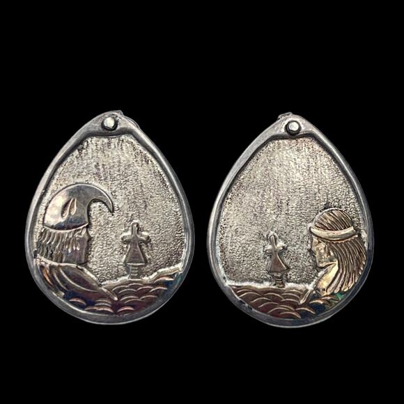 Vintage Mike Smith Native American Signed Silver and Gold Earrings - Picture 1 of 5